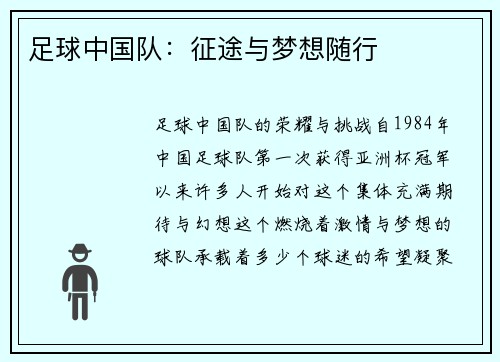 足球中国队：征途与梦想随行